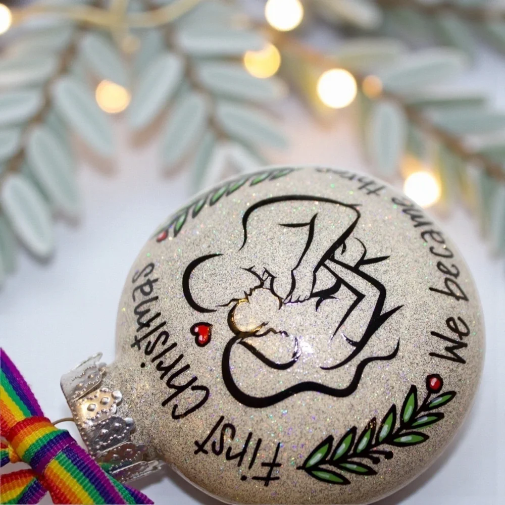 “Our First Christmas as a Family of Three” Personalized Ornament | Hand-Painted